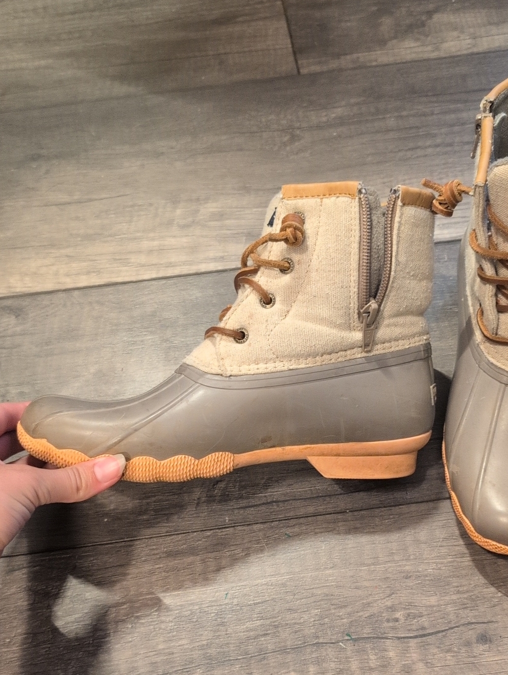Sperry Gray and Tan Waterproof Lace-Up Duck Boots - Picture 2 of 5